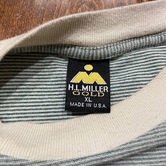 H.L. Miller Nassau Bahamas Single Stitch Green Striped Cotton T-Shirt Men's XL - Picture 7 of 9